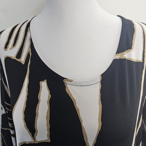 JM Collection 2X black and white with tan blouse.  Sheer sleeves. - Picture 4 of 10